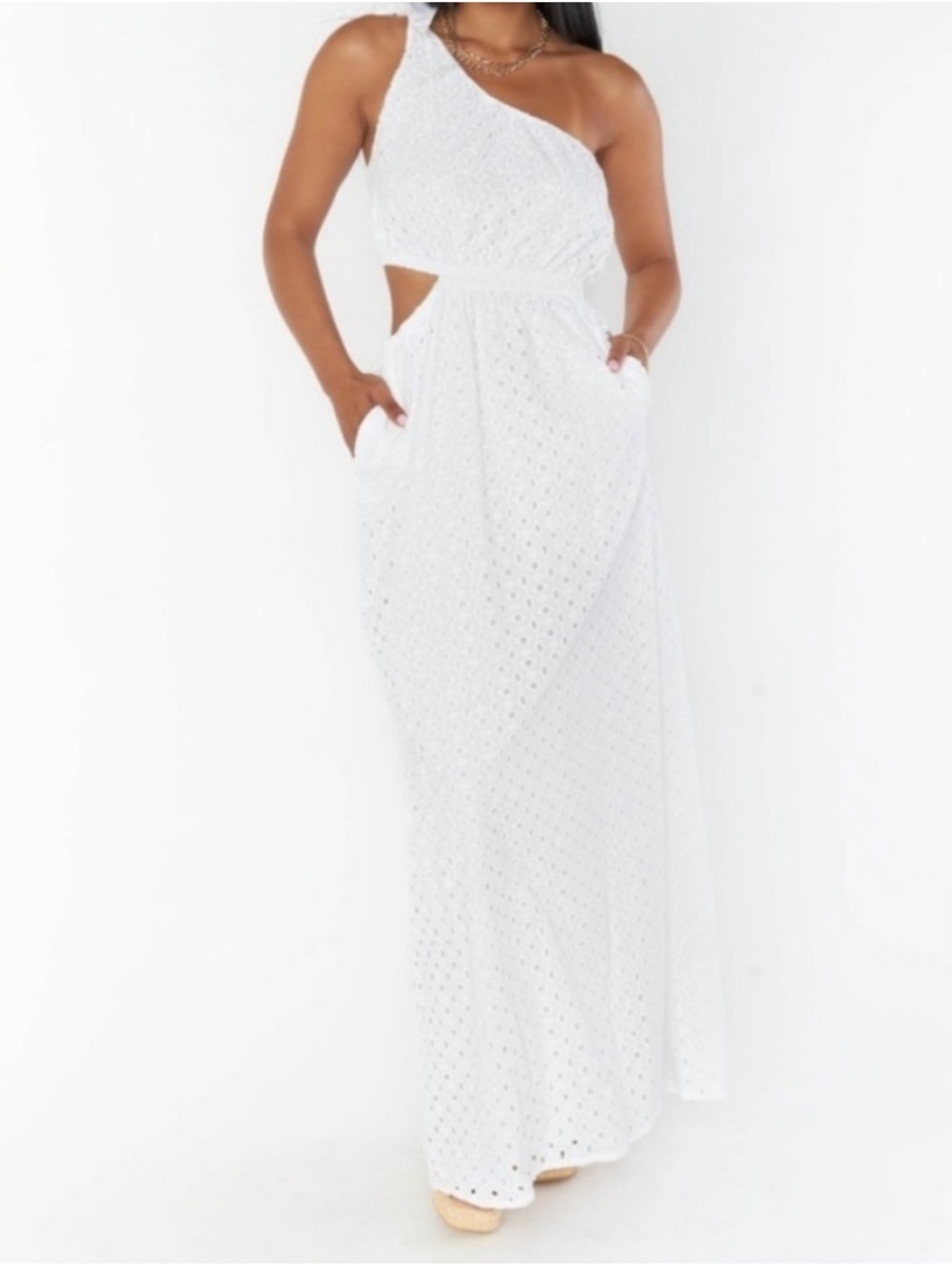 NWT Show Me You Mumu “Take Me Out “ White Eyelet Maxi Dress Medium